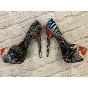 Rosette Artsy Platform Heels Women’s Size 9 Rave Dance Lips Party Disco Retro